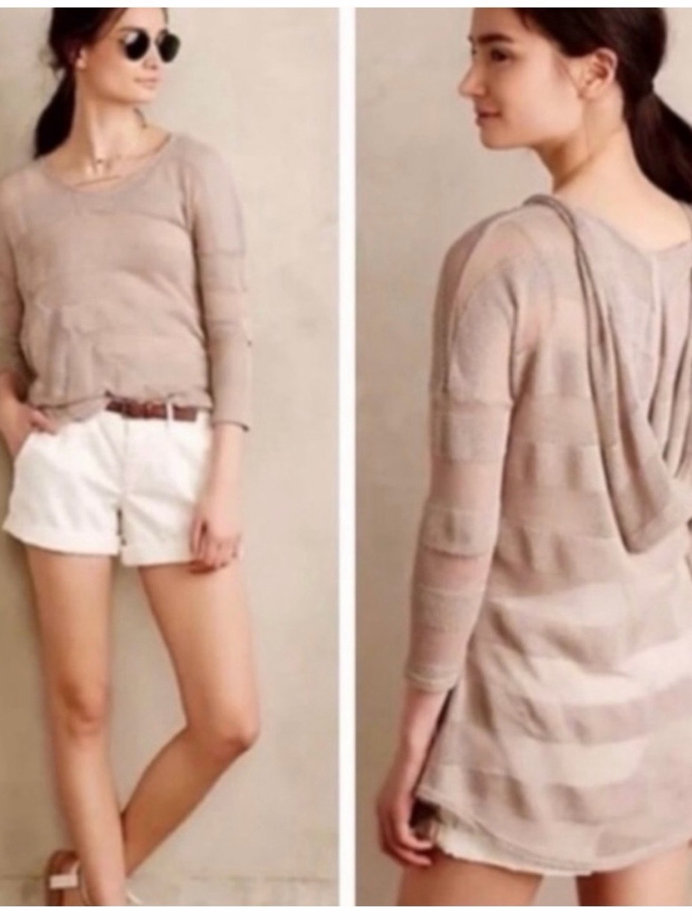 Anthropologie Saturday Sunday Tan Mesh-SZ S-Hooded Sweater Tunic Beach Cover-Up